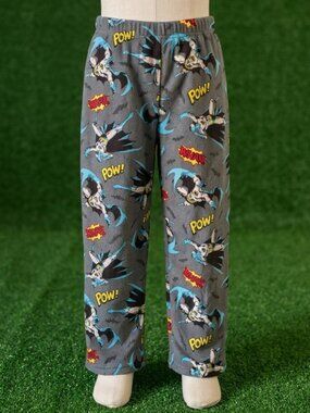 Retro Batman Boys Fleece Pajama Pants Size 10 Gray Comic Print Flame Resistant